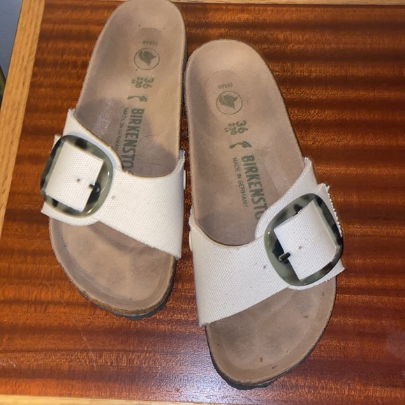 BIRKENSTOCK 36 Madrid vegan canvas eggshell tortoise shell big buckle - Picture 2 of 5